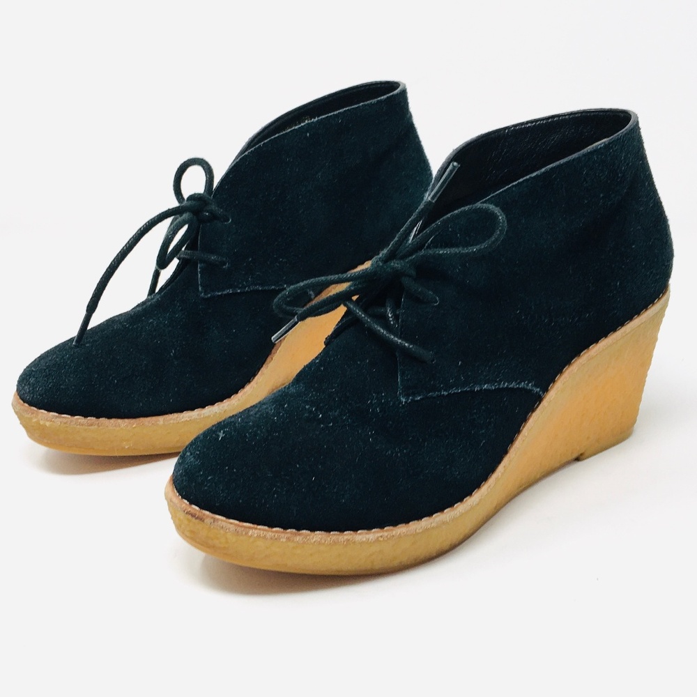 Cole Haan Black Suede Wedge Bootie Size 6.5 EUC